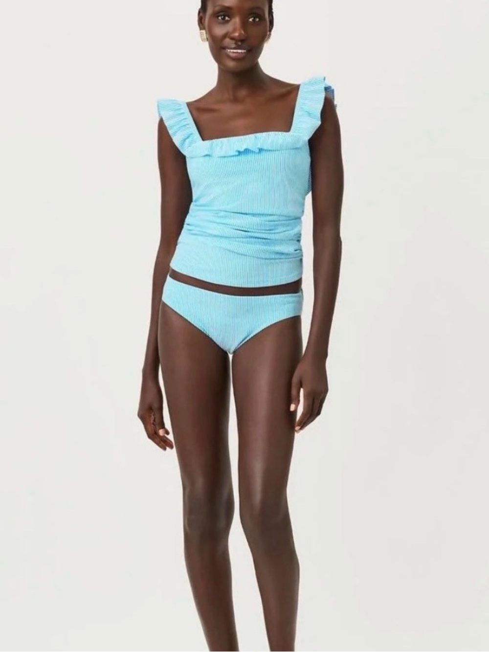 Lilly Pulitzer Aemma Ruffle TANKINI TOP & Betie Bottom Seersucker Capri Blue NWT